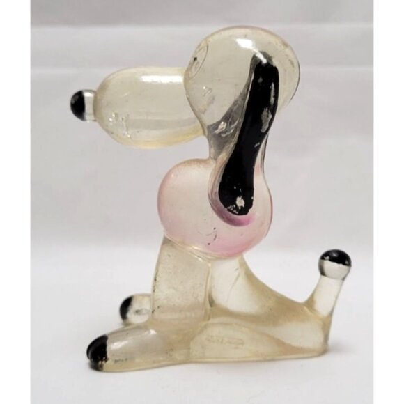 Vintage 1970s Crystalite Glass Snoopy Dog Figurine Crystal Pets Clear Black Pink - Picture 2 of 7